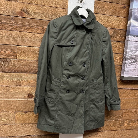 🫶 Banana Republic Petite XS Olive Green Double-Breasted Trench Coat - Picture 4 of 9